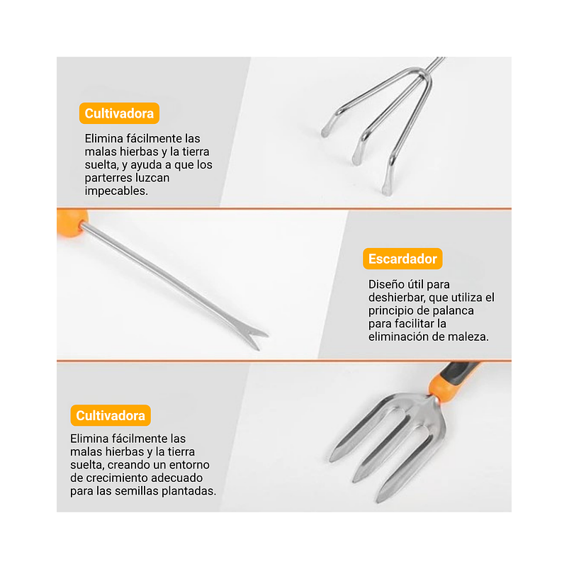 Kit Herramientas de Jardinería Plantas x8 Piezas Acero más bolso 4