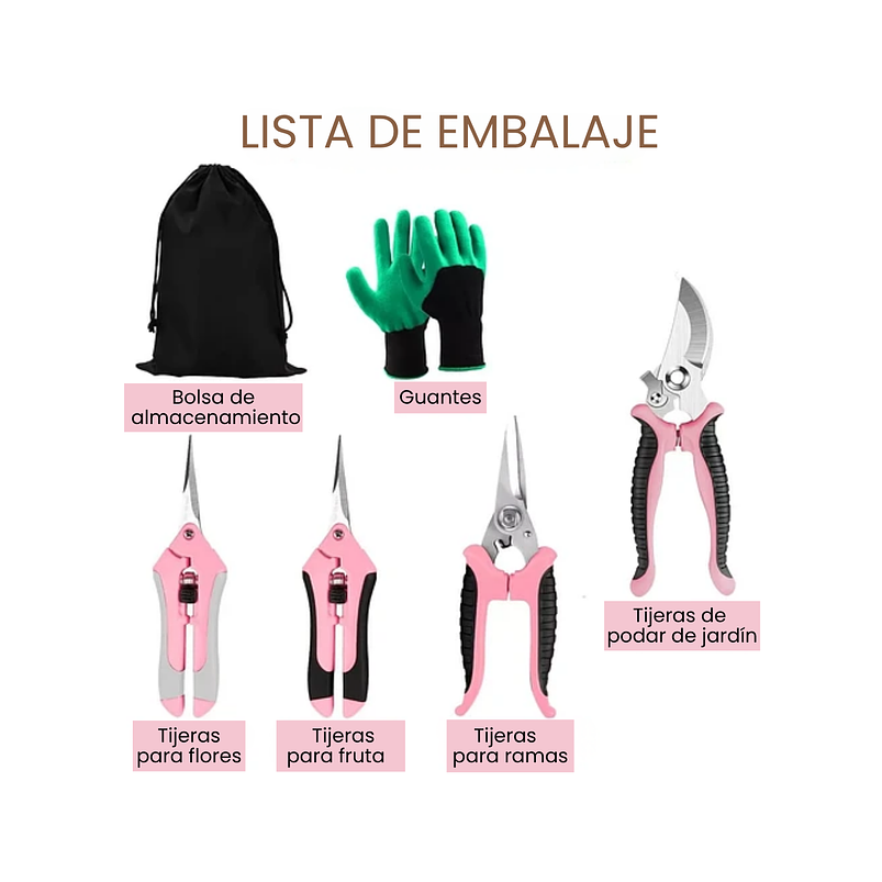 Kit Tijeras de Poda Despunte Plantas Jardineria Acero Inox 2
