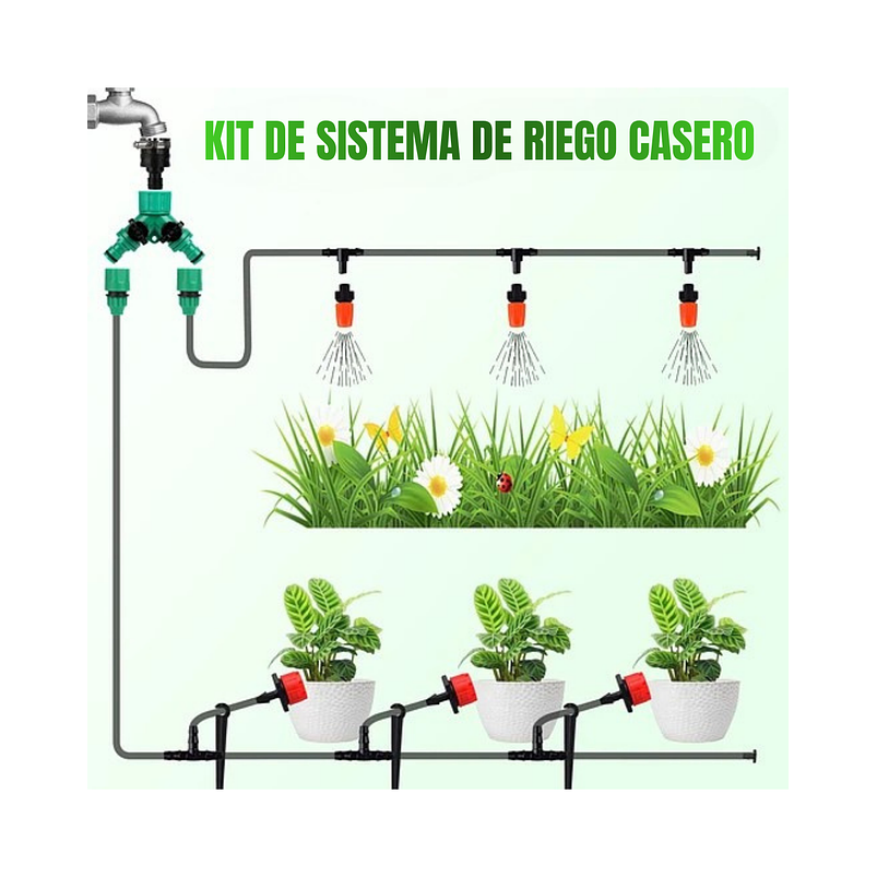 Sistema De Riego de Plantas, Jardin, Huerto Por Goteo, Pulverización y Aspersión x 50mt y Accesorios 2