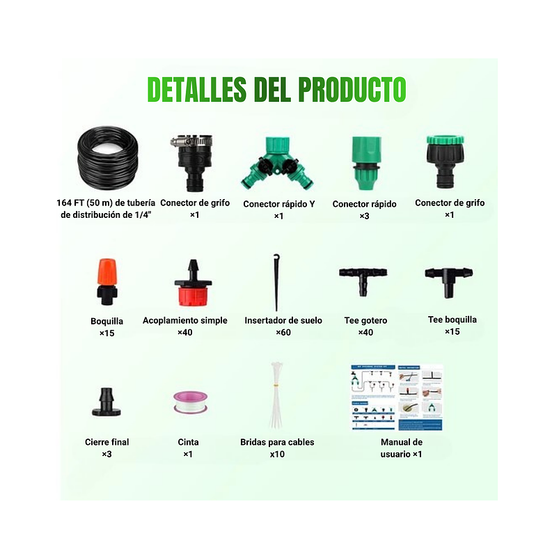 Sistema De Riego de Plantas, Jardin, Huerto Por Goteo, Pulverización y Aspersión x 50mt y Accesorios 3