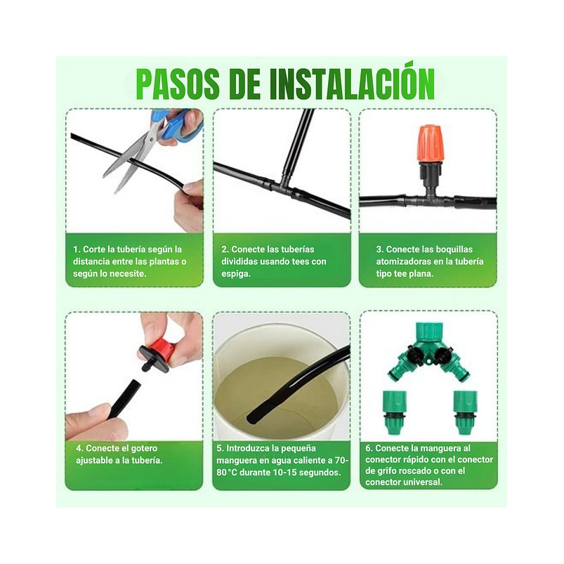 Sistema De Riego de Plantas, Jardin, Huerto Por Goteo, Pulverización y Aspersión x 50mt y Accesorios 5