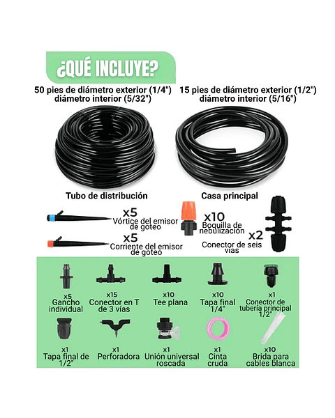 Sistema De Riego Por Goteo Kit  Para Jardín, Huertos de 20mts más Accesorios