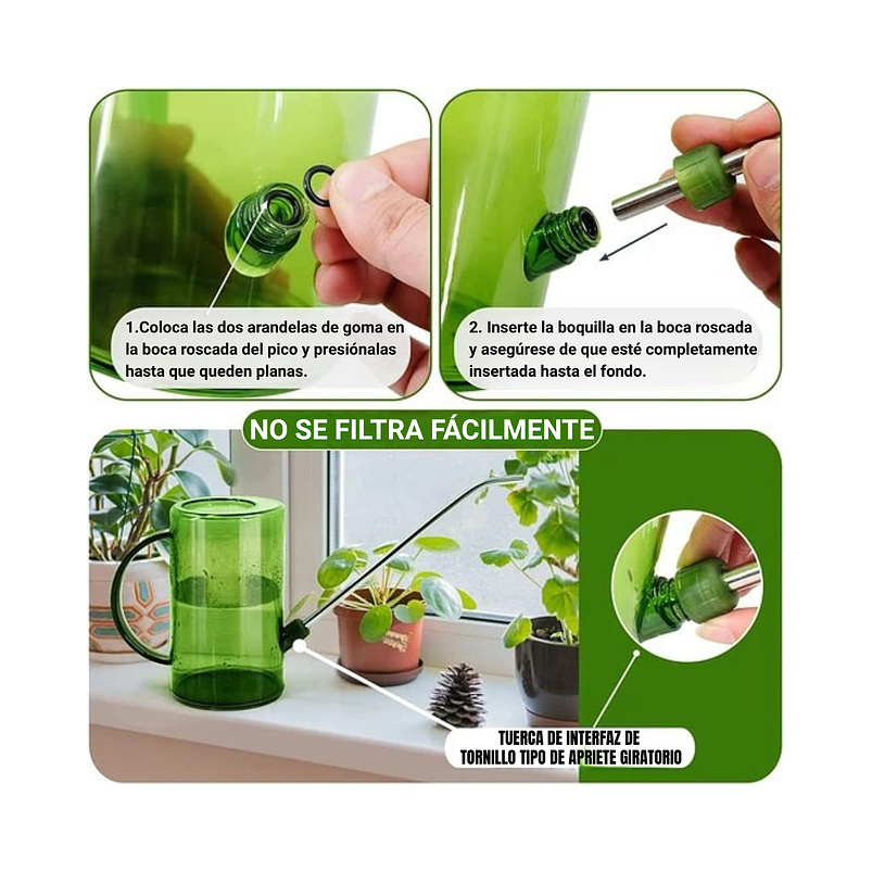 Regadera Plastica Plantas Premium Salida en Acero más Spray x1 litro mas 2 Peras de Riego 3