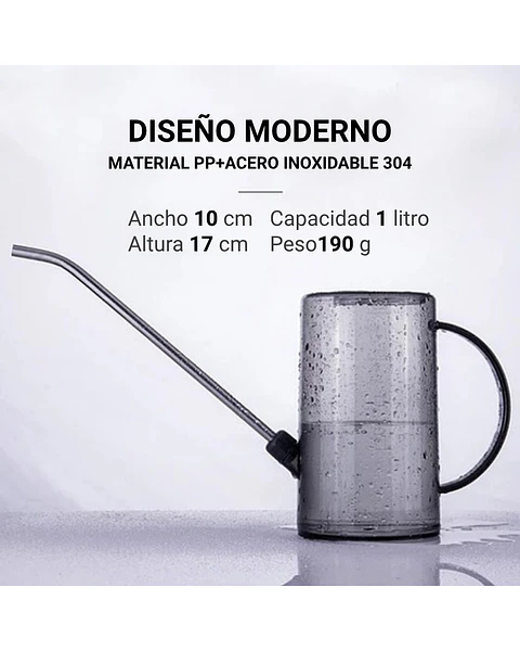 Regadera Plantas Premium x1 Litro Salida Larga Acero más spray