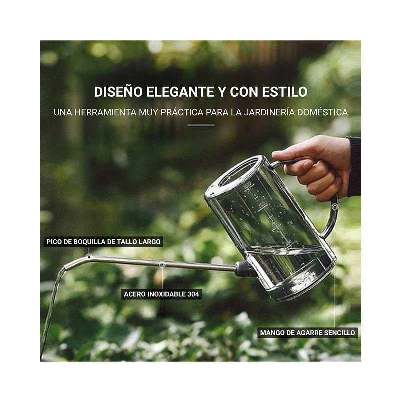 Regadera Plantas Premium x1 Litro Salida Larga Acero más spray 5