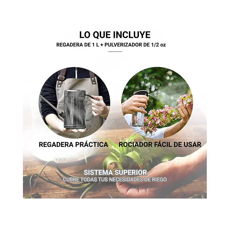 Regadera Plantas Premium x1 Litro Salida Larga Acero más spray 9