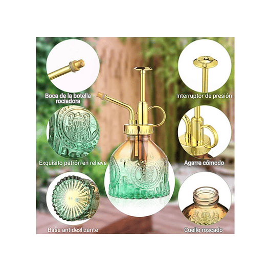 Regadera Plantas Spray Vintage en Vidrio x200ml Rociador 10