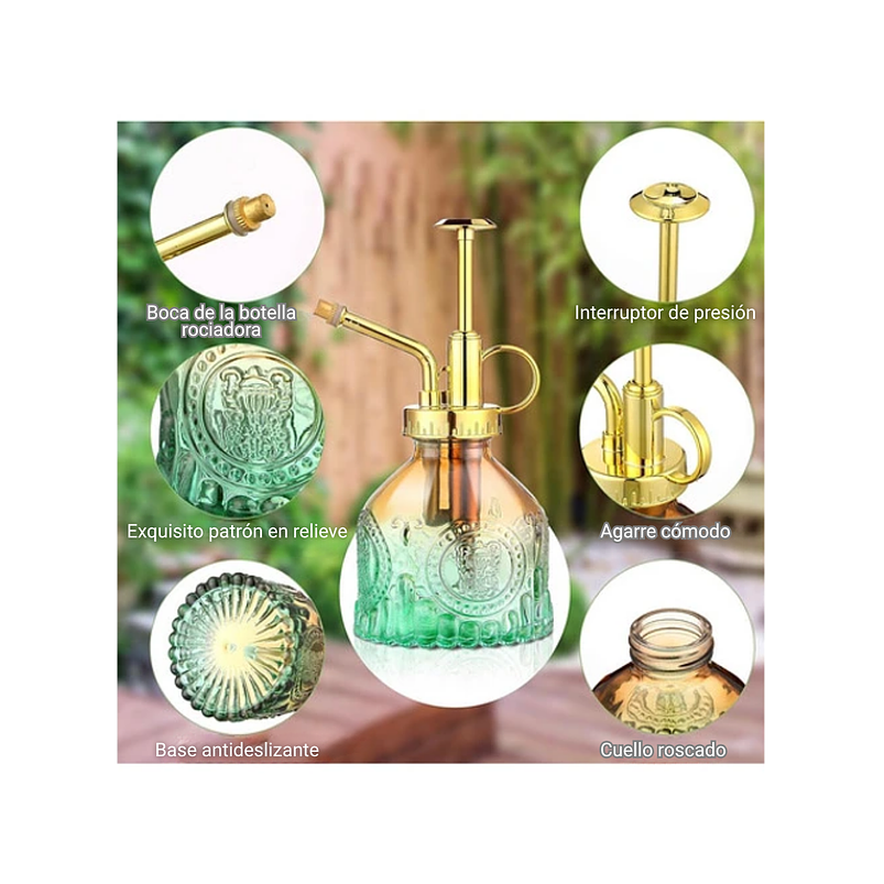 Regadera Plantas Spray Vintage en Vidrio x200ml Rociador 10