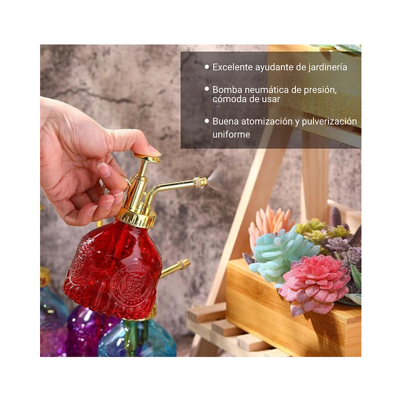 Regadera Plantas Spray Vintage en Vidrio x200ml Rociador 11