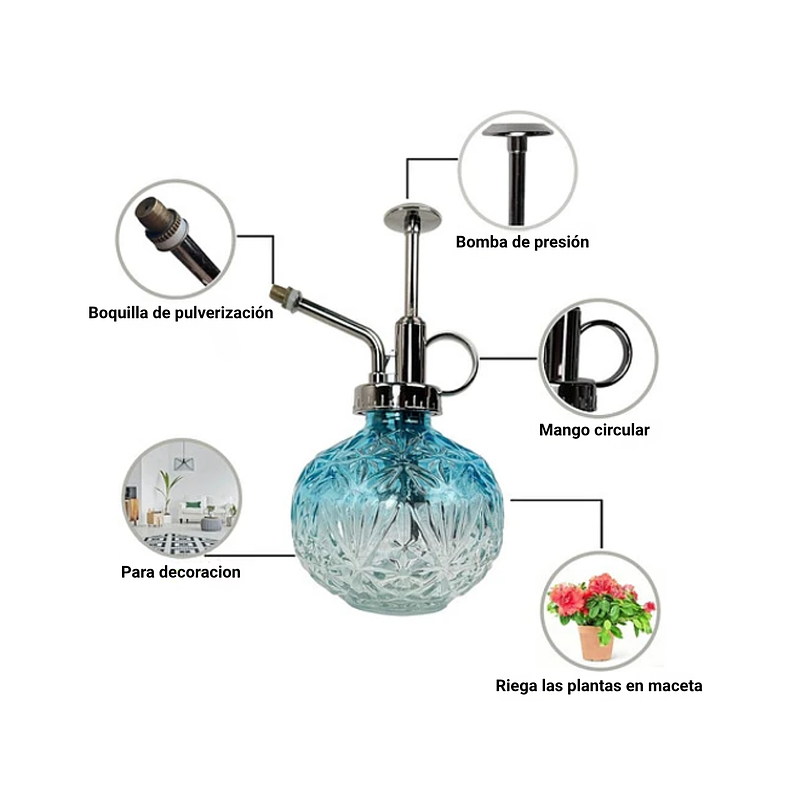 Regadera Plantas Spray En Vidrio Vintage X200ml Rociador 9