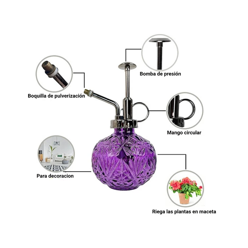 Regadera Plantas Spray En Vidrio Vintage X200ml Rociador 15