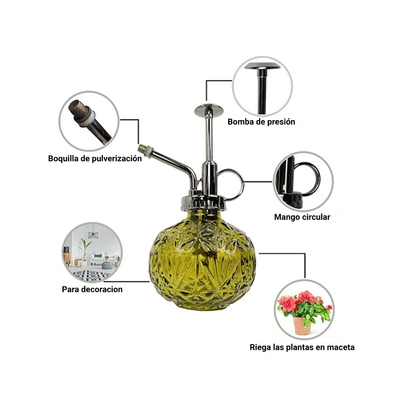 Regadera Plantas Spray En Vidrio Vintage X200ml Rociador 18
