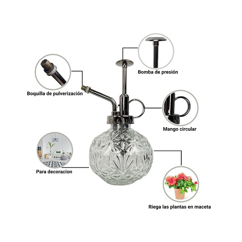 Regadera Plantas Spray En Vidrio Vintage X200ml Rociador 22
