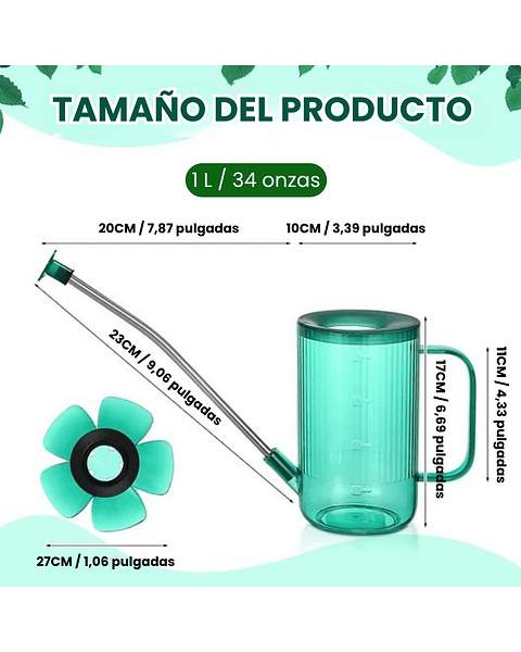 Regadera Premium para Plantas x1 Litro Salida Larga Acero