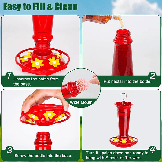 Bebedero Colibríes Aves Jardín Botella en Vidrio 10oz 11