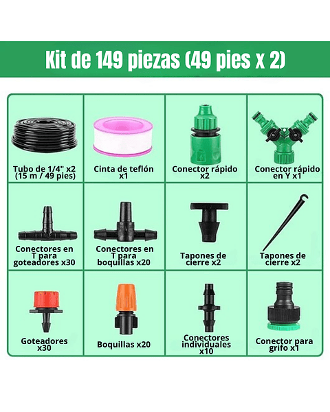 Sistema De Riego de Jardin y Plantas Kit Por Goteo Pulverizacion de 30mt + Accesorios