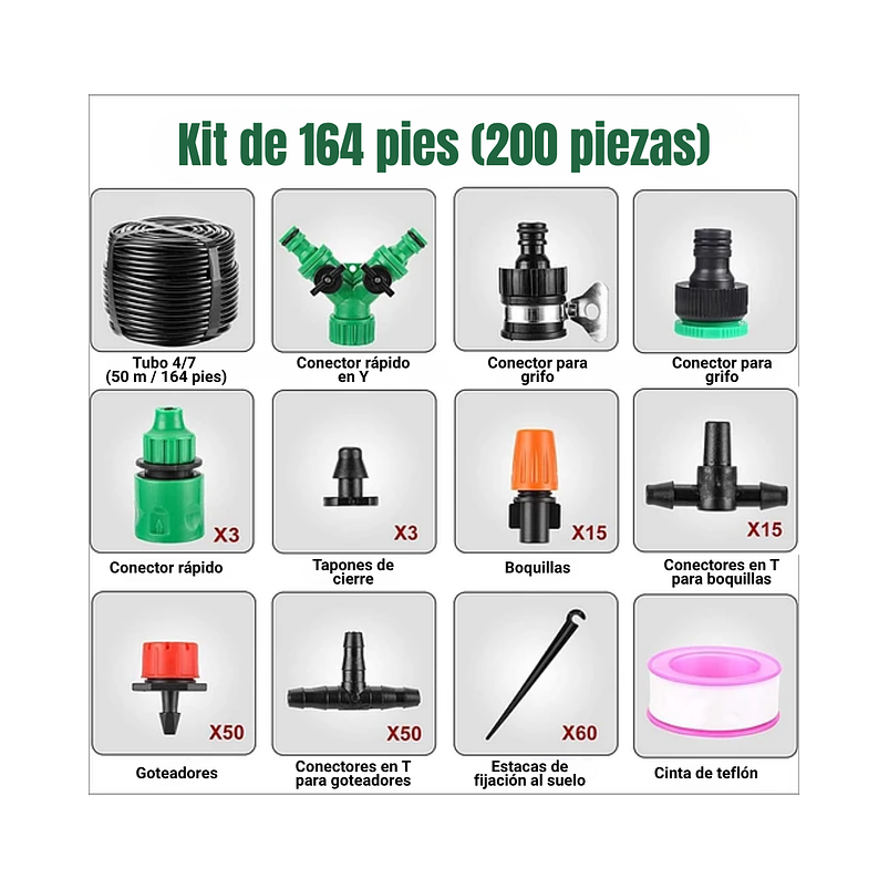 Kit De Riego Por Goteo 50 mt De Plantas, Huerto y Jardin -200 Piezas 2