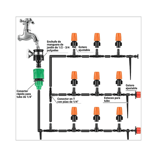 Kit De Riego Por Goteo 50 mt De Plantas, Huerto y Jardin -200 Piezas 3