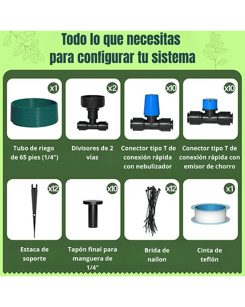 Sistema De Riego Por Goteo Huerto y Jardin x 20mts Con Conector Rápido