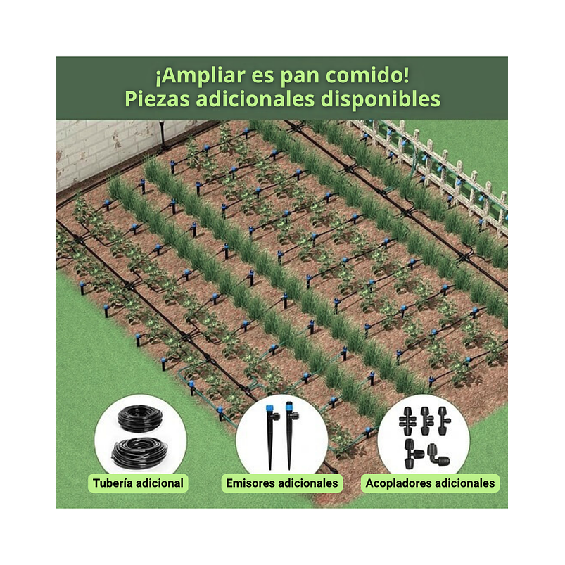 Sistema De Riego Por Goteo Huerto y Jardin x 20mts Con Conector Rápido 7