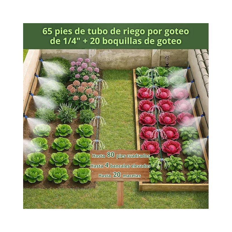 Sistema De Riego Por Goteo Huerto y Jardin x 20mts Con Conector Rápido 8