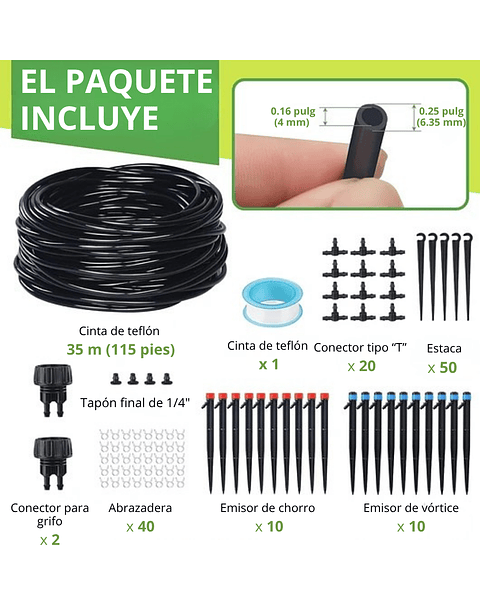 Sistema de Riego por Goteo y Aspersión de Plantas, Jardin y Huerto  x35MT + Accesorios