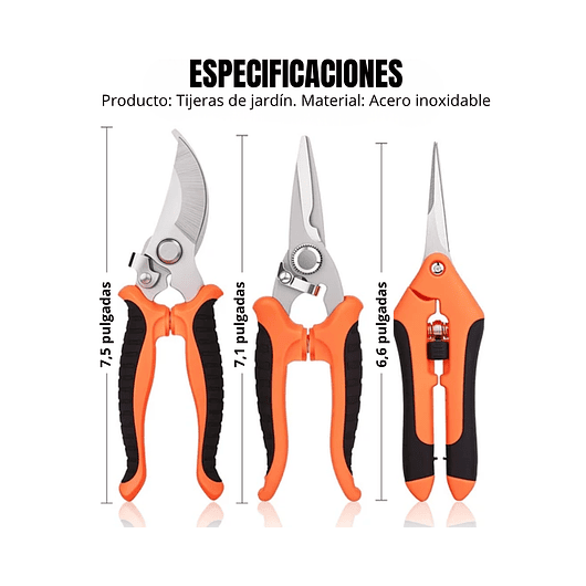 Tijeras De Poda Jardinería En Acero Inoxidable x3 Unidades (3 Tipos de corte) 2