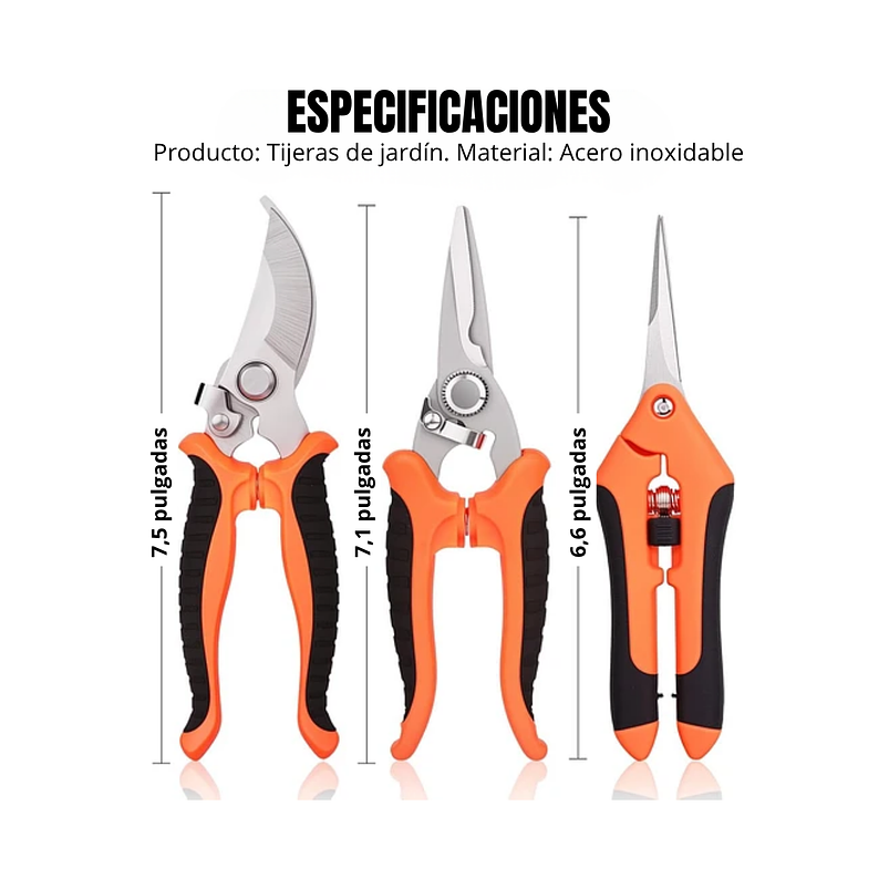Tijeras De Poda Jardinería En Acero Inoxidable x3 Unidades (3 Tipos de corte) 2