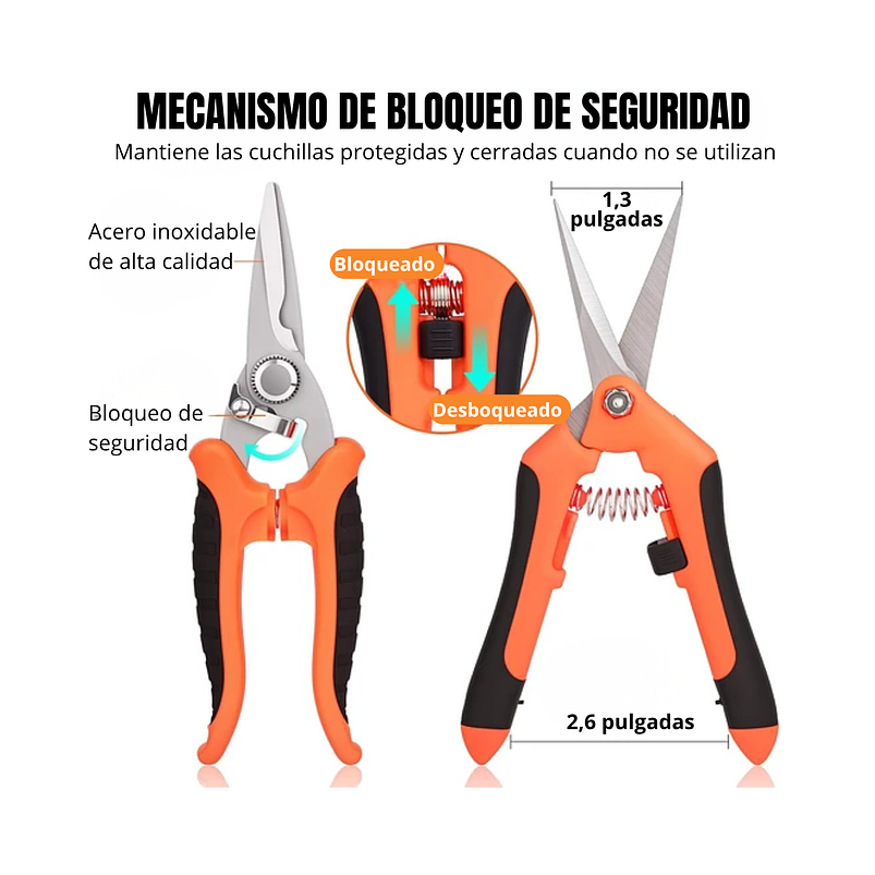 Tijeras De Poda Jardinería En Acero Inoxidable x3 Unidades (3 Tipos de corte) 3