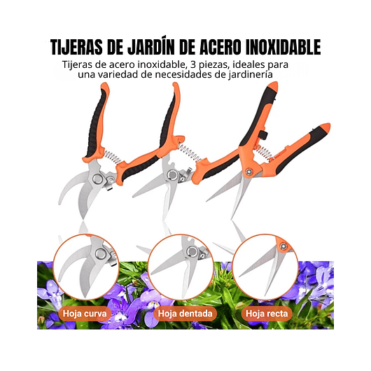 Tijeras De Poda Jardinería En Acero Inoxidable x3 Unidades (3 Tipos de corte) 5
