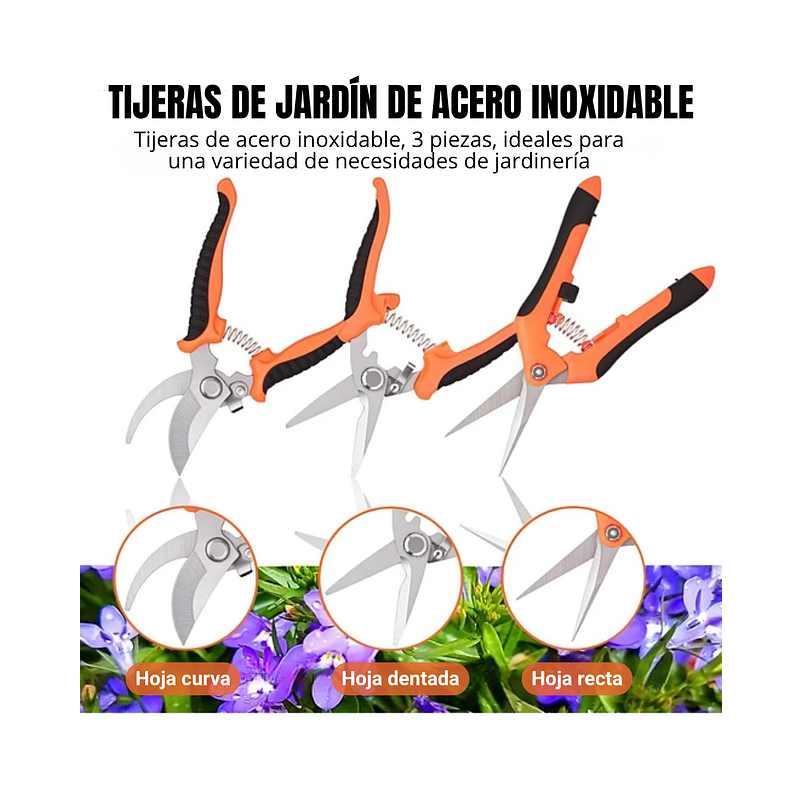 Tijeras De Poda Jardinería En Acero Inoxidable x3 Unidades (3 Tipos de corte) 5