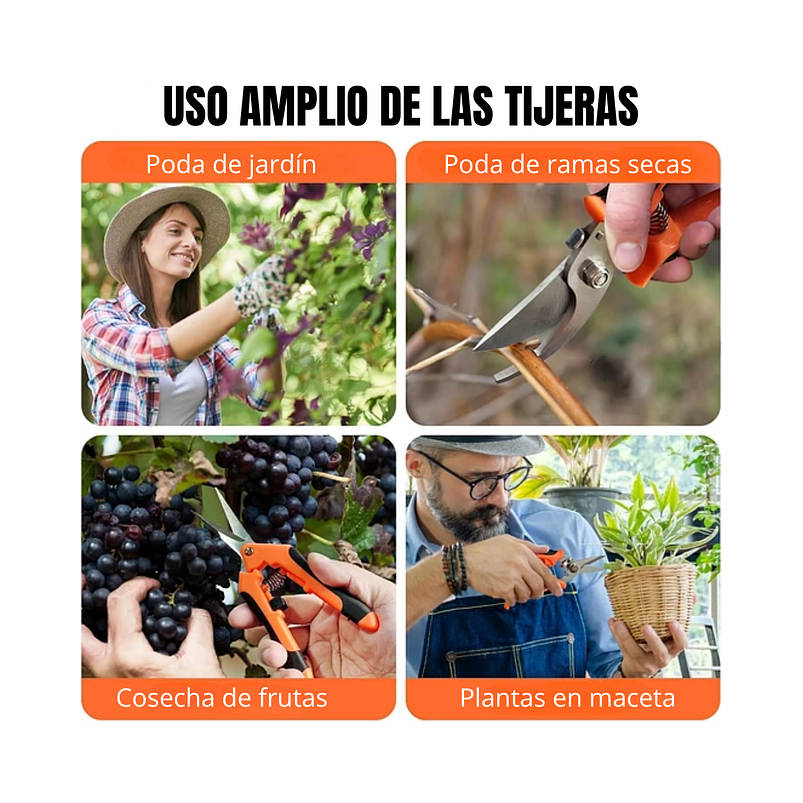 Tijeras De Poda Jardinería En Acero Inoxidable x3 Unidades (3 Tipos de corte) 6