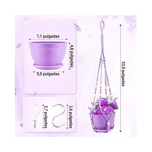 Macramé Colgante más Maceta Plástica para Plantas y Jardín