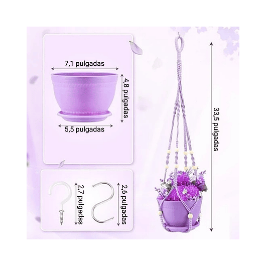 Macramé Colgante más Maceta Plástica para Plantas y Jardín 2