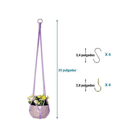 Juego Percha Soporte de Macetas x4 Unidades Colgante Algodon 2