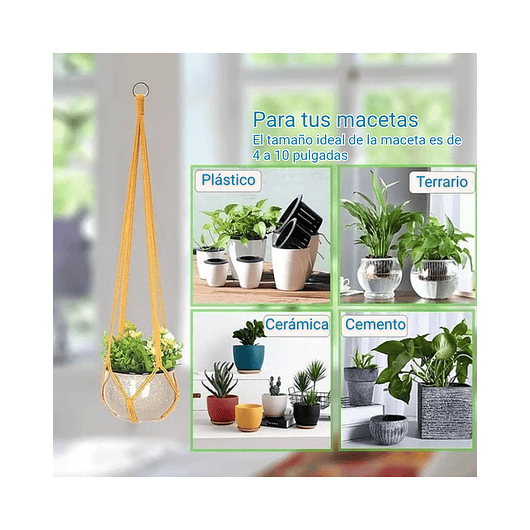 Juego Percha Soporte de Macetas x4 Unidades Colgante Algodon 3