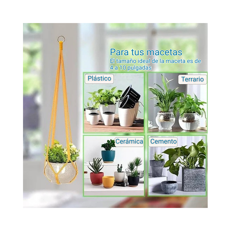 Juego Percha Soporte de Macetas x4 Unidades Colgante Algodon 3