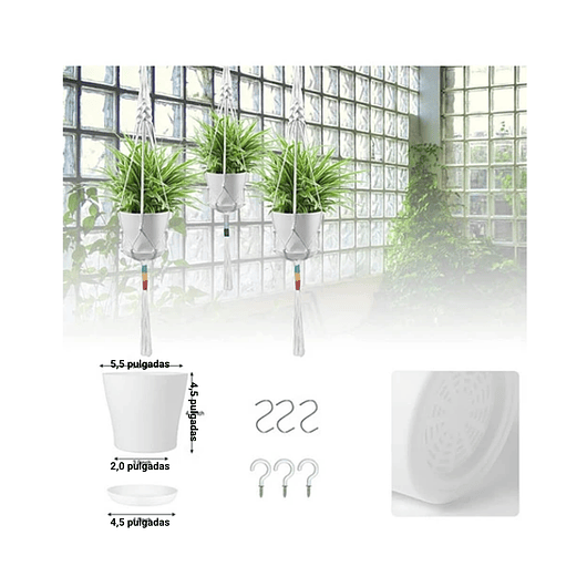 Juego Macetas Plástica x3 Unidades más 3 Macramé Colgar 91cm Largo 2