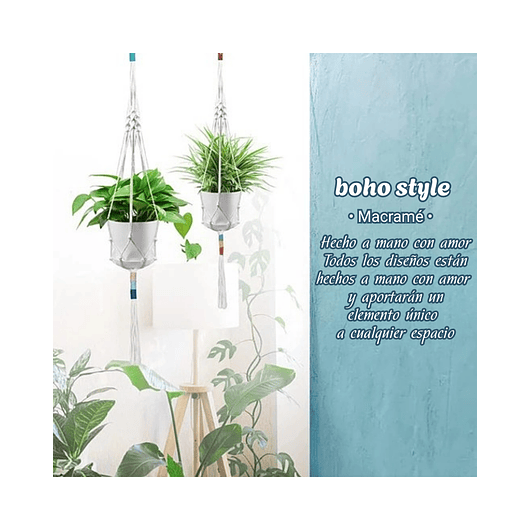 Juego Macetas Plástica x3 Unidades más 3 Macramé Colgar 91cm Largo 3