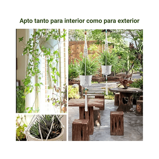 Juego Macetas Plástica x3 Unidades más 3 Macramé Colgar 91cm Largo 7