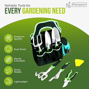 Kit Herramientas de Jardinería Huerto y Cultivo + Bolso Organizador