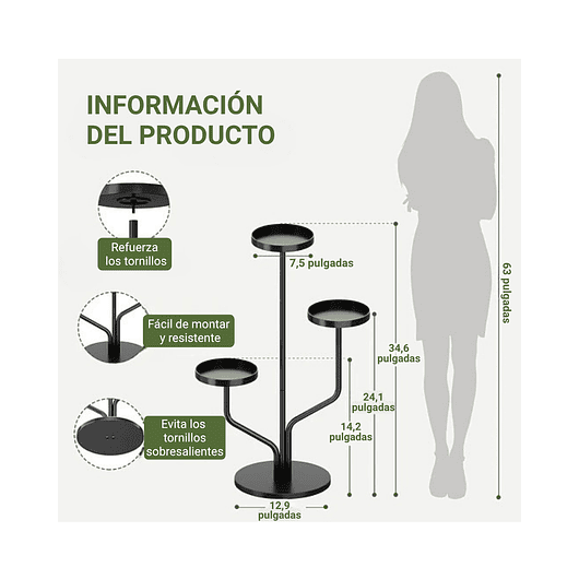 Soporte Alto Para Plantas en Macetas De Interior x3 Niveles Metálico 3