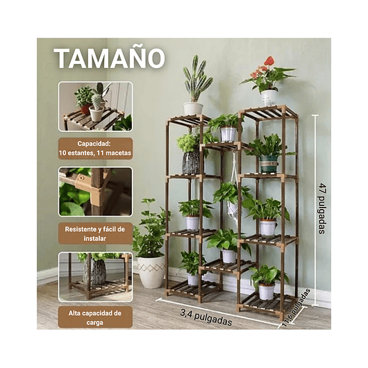 Soporte de Macetas Plantas En 3 Niveles En Madera 4