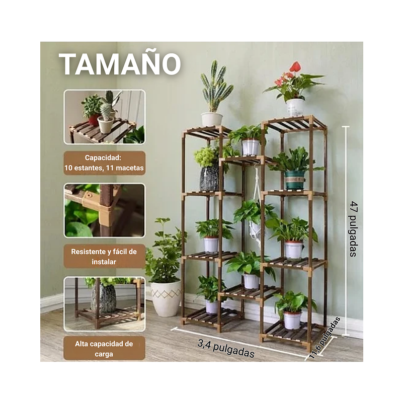 Soporte de Macetas Plantas En 3 Niveles En Madera 4