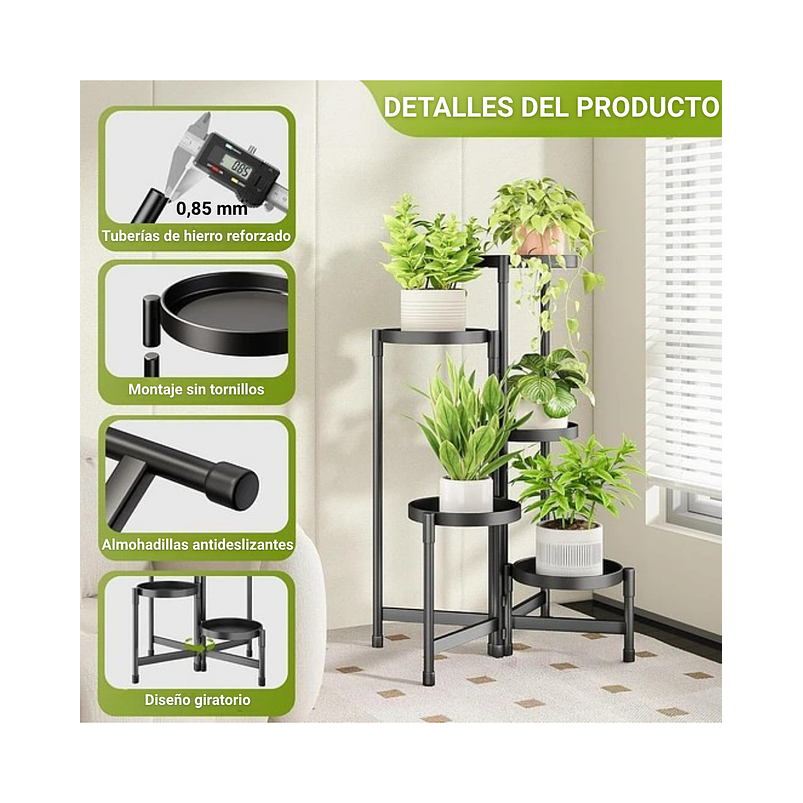 Soporte De Plantas Macetas x5 Puestos Escalonado Metálico 5