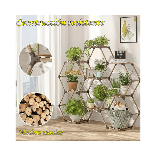 Soporte Decorativo Estante Para Plantas Hexagono en Madera 2