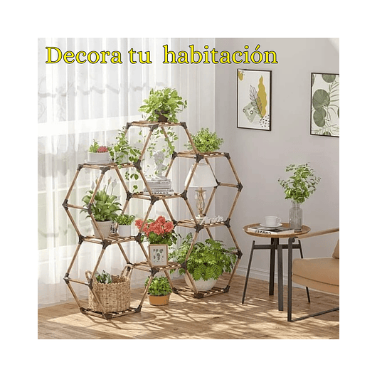 Soporte Decorativo Estante Para Plantas Hexagono en Madera 3