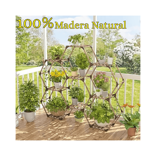 Soporte Decorativo Estante Para Plantas Hexagono en Madera 4