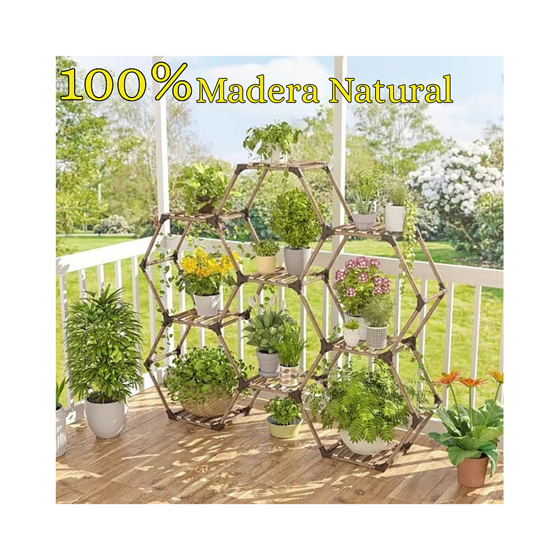Soporte Decorativo Estante Para Plantas Hexagono en Madera 4