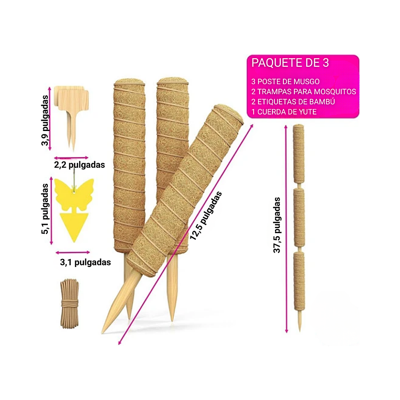Soporte en Musgo Coco Plantas Trepadoras x3 Piezas más accesorios 2